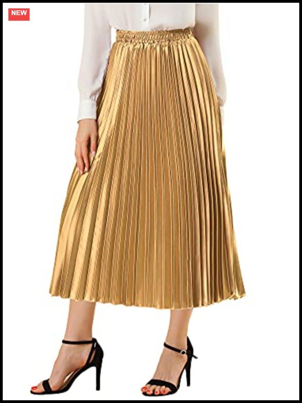 Pleated Midi Skirt High Waisted Metallic A Line Party Clubwear